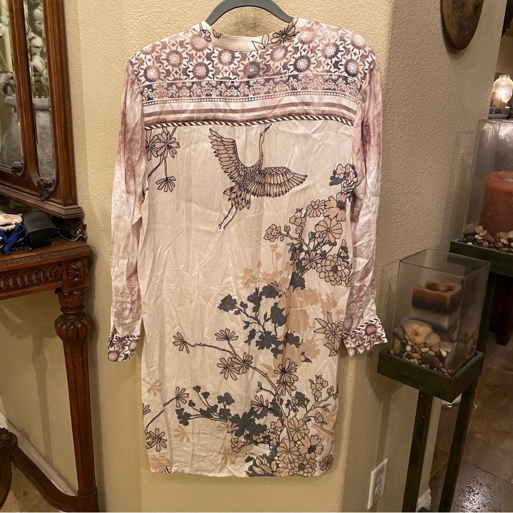 HALE BOB Women Earthy Color Floral Bird Print High-Low Hem Dress Size XS